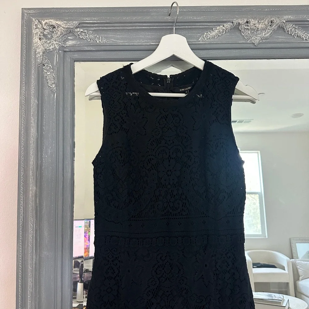 Kobi Halperin Black Lace Crochet Sleeveless Fit Flare Midi Dress 8 - Picture 3 of 9